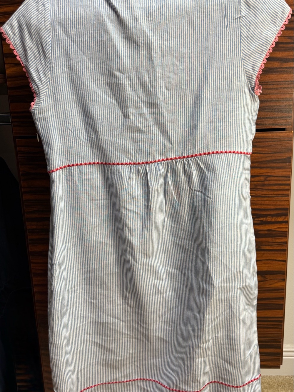 Boden White & Blue Pinstripe Mini Dress with Pink, Green & Yellow Embroidery - Picture 2 of 5